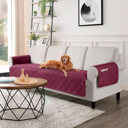 TAOCOCO Waterproof Oversized Couch Covers for Pets Dogs with Non Slip Backing, Sofa Seat Covers with Pocket for 4 Cushion Couch Washable Dog Couch Protector Sofa Slipcovers(Oversized Sofa, Wine) by TAOCOCO