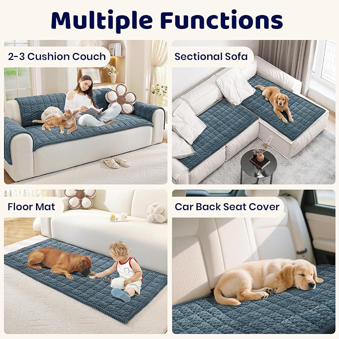 Royhom Couch Cover for Dogs Washable, Soft Thick Pet Couch Covers for Sofa, Pawcart Couch Protector Pet Friendly, Furniture Covers Dog Mat for Couches and Sofas (Blue, 27.6 x 82.7 Inch) - Image 4