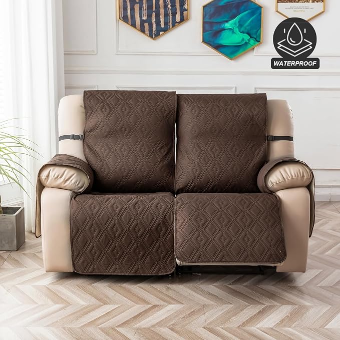 Genina Waterproof Loveseat Recliner Cover Non-Slip, Sofa Cover for Reclining Couch 2 Seat, Washable Couch Cover Loveseat Furniture Protector Cover for Pets Dogs Kids (Chocolate, Recliner Loveseat) - Image 7