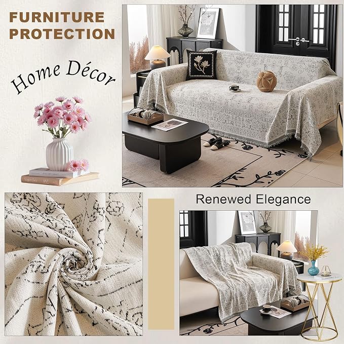 ROOMLIFE Couch Cover Boho Sofa Covers for 3 Cushion Couch Washable | Furniture Protector Sofa Couch Cover for Dogs, Soft Breathable Sofa Slipcover, Couch Throw Blankets with Tassels 71''X118'' - Image 5