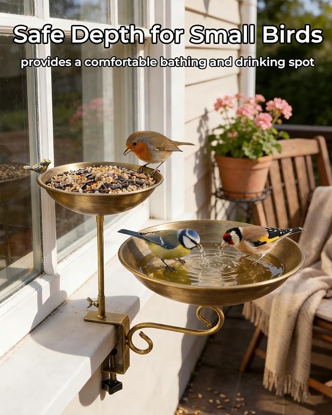Dual Tier Deck Mounted Bird Bath with Feeder for Railing | Dual Levels for Backyard Bird Watching, Ideal for Cardinals, Finches & Sparrows, Adjustable Clamp Fits Decks, Easy Clean - Image 5