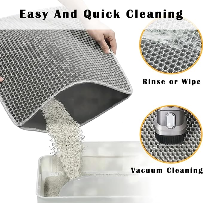 HCY&WLD 2-Pack Cat Litter Mat, Double Layer Honeycomb Waterproof Urine Proof Non-slip Litter Trapping Mat, Less Waste, Easy to Clean Cat Litter Box Mat, Kitty Indoor Supplies (Gray, 24x18 Inches) - Image 6