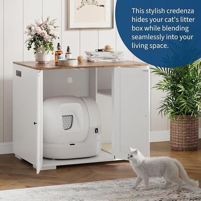 Extra Large Cat Litter Box Enclosure Furniture – Dog-Proof Cabinet with Scrape-resistant Pad, Built-in Outlet, Storage Space for Cat Accessories – Fits Automatic Litter Boxes – Indoor Cat House | Dog-Proof Cabinet with Scrape-resistant Pad, Built-in Ou... - Image 2