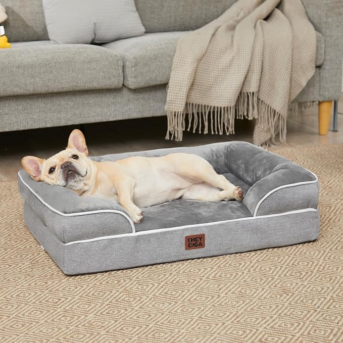 EHEYCIGA Orthopedic Dog Beds Large Sized Dog, Waterproof Washable Pet Bed | Non-Slip Bottom and Egg-Crate Memory Foam Dog Couch Bed with Washable Removable Cover, Grey - Image 7