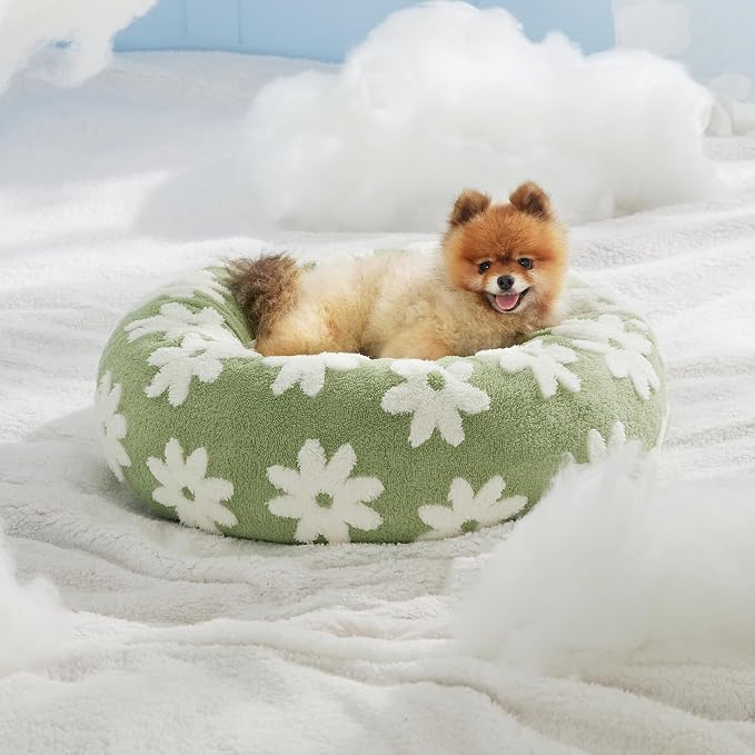 LE SURE Shown on TV Small Dog and Cat Bed - Round Calming Beds as Present for Pets, Cute Modern Home Decor with Jacquard Shaggy Plush & Anti-Slip Bottom, 23 Inch, Green - Image 7