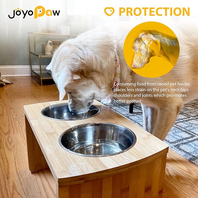 Elevated Dog Bowls, Bamboo Raised Dog Bowl for Large Dogs & Medium Dogs, with 2 Stainless Steel Bowls (10'' Tall–48 oz Bowl) - Image 4
