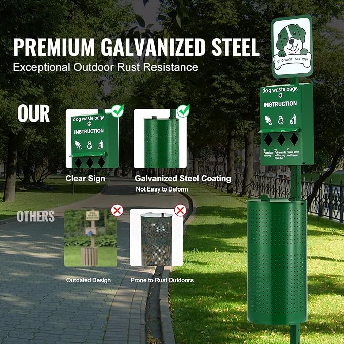 VEVOR Dog Waste Station, 11.5 Gallon Pet Waste Station with Lockable Bag Dispenser, 50 Can Liners & 600 Waste Bags, Outdoor Pet Poop Station for Apartments, Parks, Backyard, Dog Waste Disposal System - Image 6