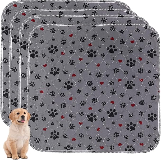 Washable Pee Pads for Dogs,4 Pack Extra Large 24"x24" Super Absorbent Reusable Puppy Pads,Non-Slip 100% Waterproof Dog Pee Pads,Pet Training Pads for Couch, Crate,Potty Training,Floor by ESWIN