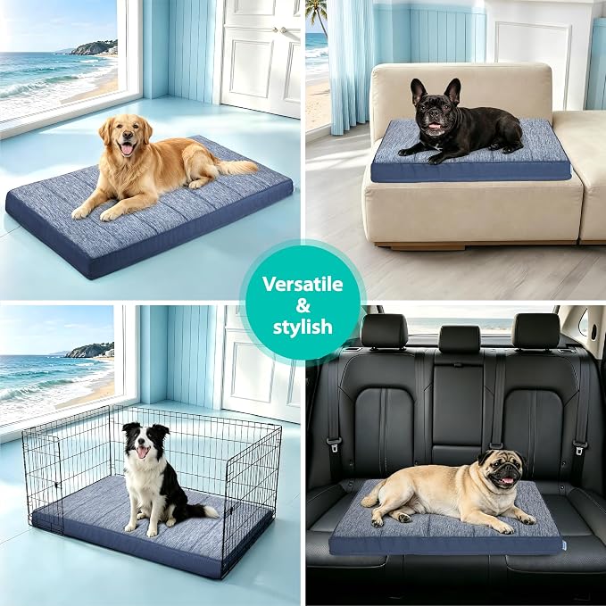 Cooling Dog Bed for Large Dogs - Orthopedic Pet Beds with Memory Foam, QMAX>0.5, Waterproof Removable Washable Cover for Hot Weather, Wander Blue, 35" L x 23" W x 3" H - Image 7