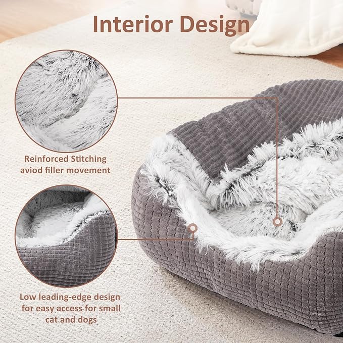 MIXJOY Dog Beds for Large Medium Small Dogs, Rectangle Cave Hooded Blanket Puppy Bed, Luxury Orthopedic Cat Beds for Indoor Cats, Warmth and Machine Washable (35 inches, Grey) - Image 6