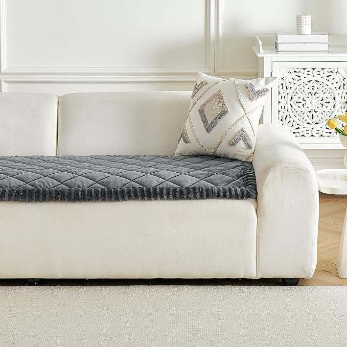 Deep Dream Pet Couch Covers for Dogs Washable, Fuzzy Couch Covers for 3 Cushion Sofa Pet Friendly, Non Slip Sofa Cover (Dark Grey, 27.6" x 82.7") - Image 2