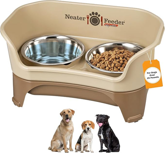 Neater Feeder Express Mess Proof Dog Bowls Elevated for Medium to Large Sized Breed, No Spill Raised Dog Food Bowl Stand, Stainless Steel Food and Water Bowl Set, Pet Dish Feeding Station, Cappuccino by NeaterPets