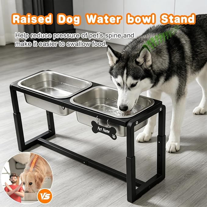 Metal Elevated Dog Bowls Medium/Large Breed with 2 Thick 1.2GAL Stainless Steel Raised Dog Bowl, Adjustable Height 3 Levels (8.8"-11.5"-14") Neck & Joint Protection - Image 2