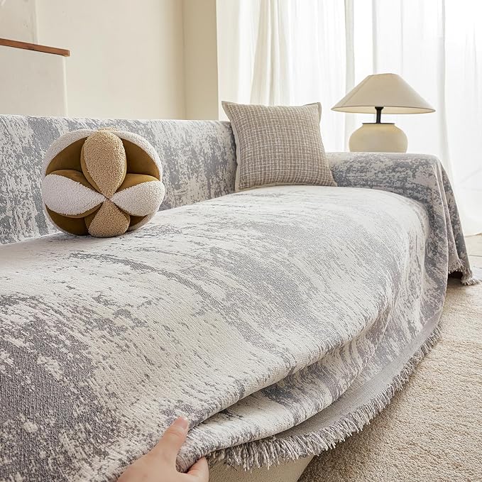 ROOMLIFE Boho Couch Covers for Sofa Washable for 2 Cushion Couch Chenille | Furniture Protector Sofa Couch Cover for Dogs, Soft Breathable Sofa Slipcover, Couch Throw Blankets with Tassels 71''X118'' - Image 6
