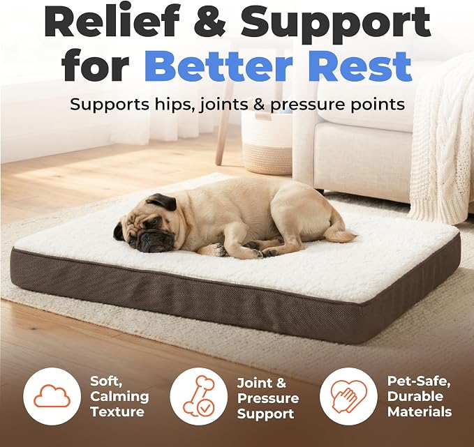 Best Pet Supplies Orthopedic Dog Bed with Memory Foam, Washable Dog Crate Mat for Small, Medium & Large Dogs, Thick Mattress for Crates, Kennels or Floor, Waterproof Pet Bed - Brown, 35 x 22 x 4 - Image 2