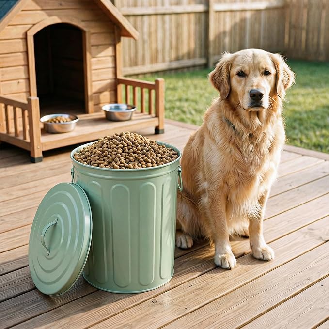 Plexon 5 Gallon Small Metal Trash Can with Lid Outdoor Galvanized Steel Bucket with Lid 5 Gal Storage Can for Dog Food Bird Seed Storage Container, Green 2 Pack - Image 7