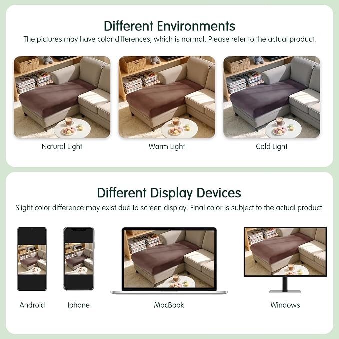 Hokway Velvet Couch Cushion Covers Chaise Cover Water Resistant Seat Covers Stretch Sofa Cushion Protector(Chaise, Brown) - Image 8
