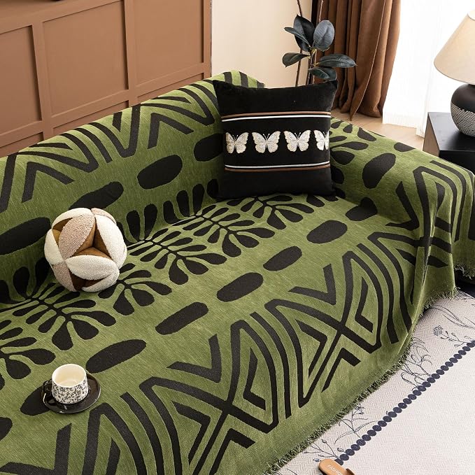 VClife Bohemian Green and Black Couch Cover Western Aztec Sofa Cover for 3 Cushion Couch Sofa Washable Chenille Sofa Slipcover Boho Non Slip Geometric Couch Covers for Sectional Sofa 71''x134'' - Image 6