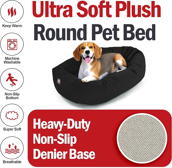 Majestic Pet 32 Inch Suede Calming Dog Bed Washable – Cozy Soft Round Dog Bed with Spine Support for Dogs to Rest their Head - Fluffy Donut Dog Bed 32x23x7 (Inch) - Round Pet Bed Medium – Black (2025) - Image 6