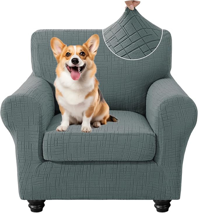 CYCMCAO Stretch 2 Piece Armchair Covers, Non Slip Chair Covers Armchair, Sofa Covers for Pets Washable with Elastic Bottom, Couch Slipcover for Kids, Dogs (Sage Green), 31"-46" (1 Cushion) by CYCMACOHOME