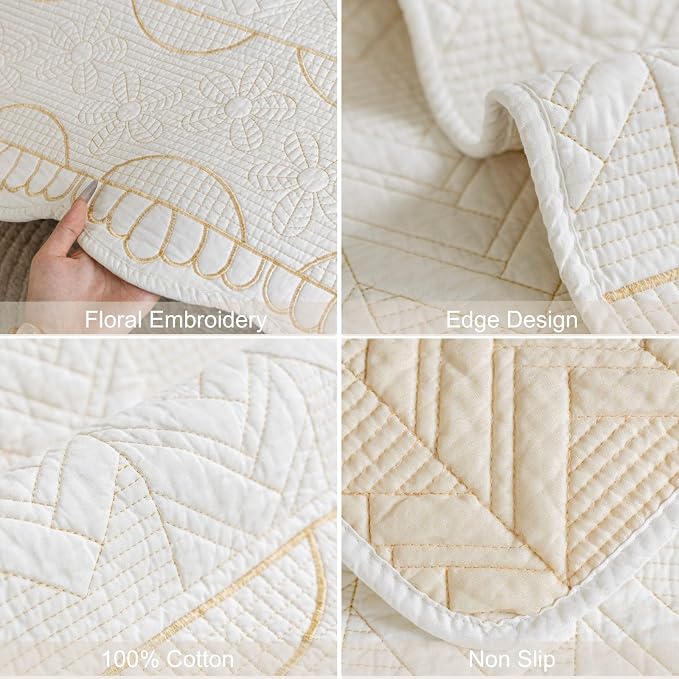 Cotton Quilted Pet Couch Covers for Sofa Farmhouse Rustic Floral Embroidery Sectional Couch Cover Soft Anti-Slip Sofa Slipcover Furniture Protector for Kids, Dogs, Pets (Cream,36"x94") - Image 7