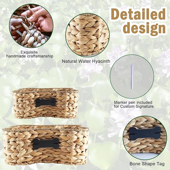 Set Of 2 Pet Dog Toy Basket-Dog Bone Basket-Wicker Basket for Pet Stuff-Dogs Toy Box for Living Room Area-Handmade Water Hyacinth Baskets with DIY Tag ﻿ - Image 2