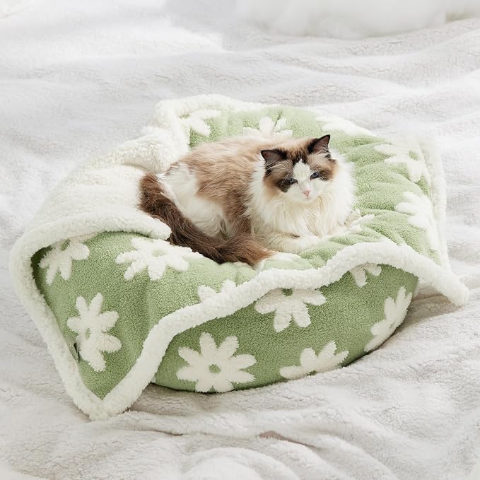 LE SURE Waterproof Dog Blankets for Small Dogs Cute Cozy 3D Jacquard,25x35 | Puppy Blanket for Cat Aesthetic Gift, Warm Soft Sherpa Throw Washable, Reversible Pet Couch Protector, Flower Garden Green - Image 7