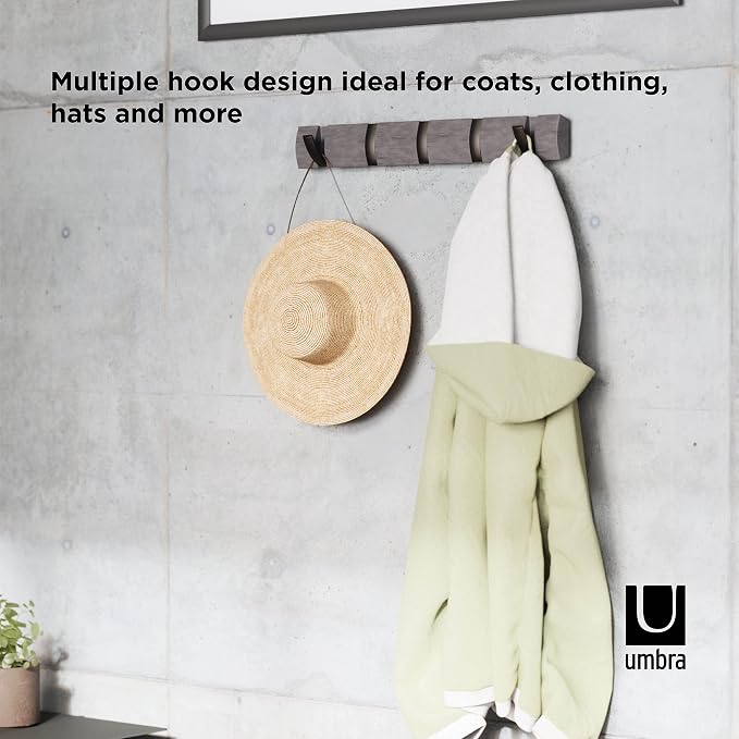 Umbra Flip Wall-Mounted Coat Rack with 8 Hooks – Modern, Space-Saving Storage for Hats, Jackets, Bags, Entryway, Mudroom, Closet, Bathroom, Bedroom – Grey/Pewter - Image 8