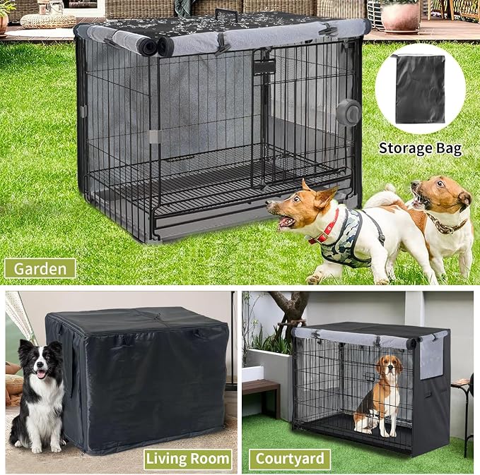 Dog Crate Covers 36 inch 1200D Built-in Anti-Freezing Felt for Outdoor | Pet And Small Dog Winter Anti-freeze Protection Dogs Crate Cover for 36 Inch Metal Wire Dog Crate - Only cover (Black) - Image 6