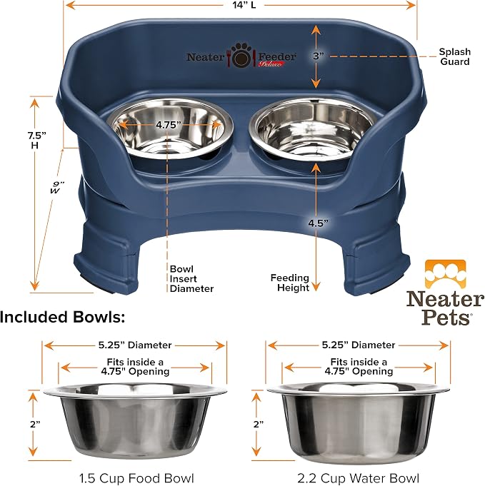 Neater Feeder Deluxe Mess-Proof Elevated Dog Bowls for Small Dogs (Up to 19 lbs), 2 Height Adjustable (6” & 7.5”) No-Spill Raised Dog Bowl Stand, Stainless Steel Food Bowl Set, Made in USA, Dark Blue - Image 9