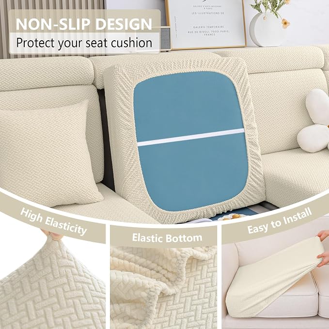 hyha Waterproof Couch Cushion Covers, Anti Slip Sofa Slipcovers for Pets | Waterproof Protection, Thick Jacquard Fabric, Wear Resistant, Anti Slip, Pet Protection (3 Pieces) - Image 4