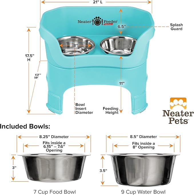 Neater Feeder Deluxe Mess-Proof Elevated Dog Bowls for Large Dogs (40+ lbs), 2 Height Adjustable (14.5” & 17.5”) No-Spill Raised Dog Bowl Stand, Stainless Steel Food Bowl Set, Made in USA, Aquamarine - Image 8