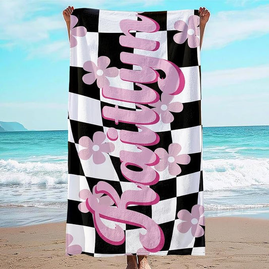 JML Personalized Beach Towel with Name, Custom Flower Beach Towel, Customized Microfiber Pool Towel, Quick Dry & Absorbent Swim Towel for Adult,Mother's Day, Birthday, Summer Holiday,Vacation by JML