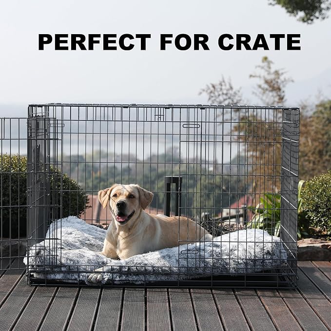 Bedfolks Waterproof Kennel Pad - Plush Dog Bed, XXL Crate Bed 47"x29", Washable Dark Grey Faux Fur Cover - Image 3