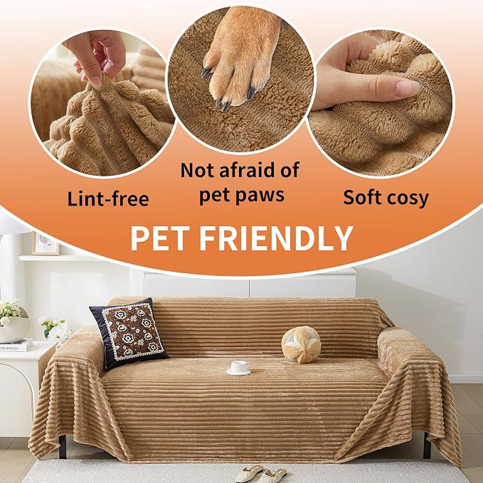 HAOMAIJIA Faux Fur Sofa Covers Couch Covers for 3 Cushion Couch Sofa Pet Friendly Soft Non Slip Couch Cover for Dogs Washable Sectional Couch Covers L Shape Furniture Protector (Khaki, 91"x150") - Image 3