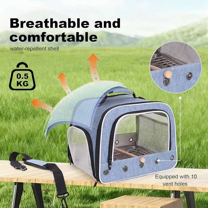 halinfer Bird Travel Carrier Cage for Large Size Parrot, Portable Bag with Metal Tray and Grate to Carry and Transport Medium and Large Birds Like African Grey, Long Tail Cockatiel and Parrot - Image 4