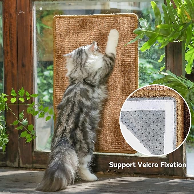 FUKUMARU Cat Scratcher Mat, 23.6 X 15.7 Inch Natural Sisal Cat Scratch Mat | Horizontal Cat Scratching Pad Mat Floor Rug with Sticky Tapes, Cat Wall Scratcher for Indoor Cats, Protect Couch and Carpet - Image 5