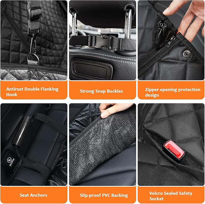 URPOWER 6-in-1 Dog Car Seat Cover for Back Seat, Waterproof Dog Car Hammock with Mesh Window, Non-Slip Pet Backseat Protector for Cars, Trucks and SUVs - Image 5