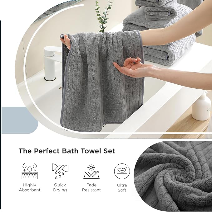 Hailea 18 Piece Family Bath Towel Set Include 6 Bath Towels,6 Hand Towels and 6 Washcloths Soft Bathroom Towel with Hanging Loops,Highly Absorbent Quick Dry Towels Set for Bathroom,Hotel and Spa-Grey - Image 6