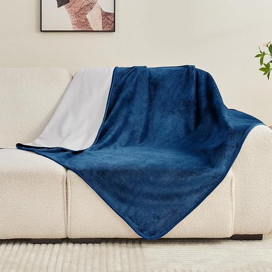 Waterproof Blanket 40"x60" for Adults, Reversible Waterproof Bed Cover for Dogs Cats Pets, Soft Leakproof Blanket for Bed Couch Sofa Furniture Protector, Navy Blue/Light Grey by Yaning