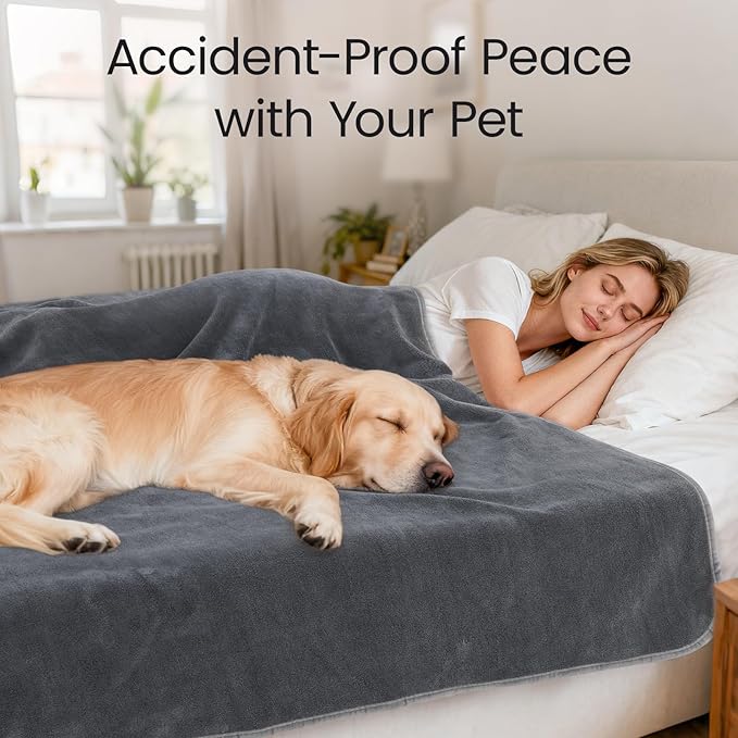 LOOBANI Waterproof Blanket for Couch, Reversible Leakproof Throw 40"x60" | Waterproof Pet Blanket for Pet Accidents, Soft Flannel & Coral Fleece Sofa Blanket, Stain-Proof for Bed Cover, Travel, Grey - Image 6