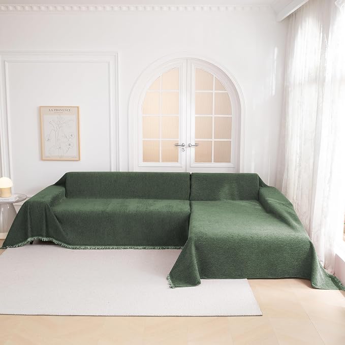 MYSKY HOME Oversized Sofa Covers Couch Covers for 3 Cushion Couch Sofa Pet Friendly, L Shaped Couch Cover Sectional Couch Cover Non Slip Furniture Protector for Kids, 91"x150", Moss Green - Image 5