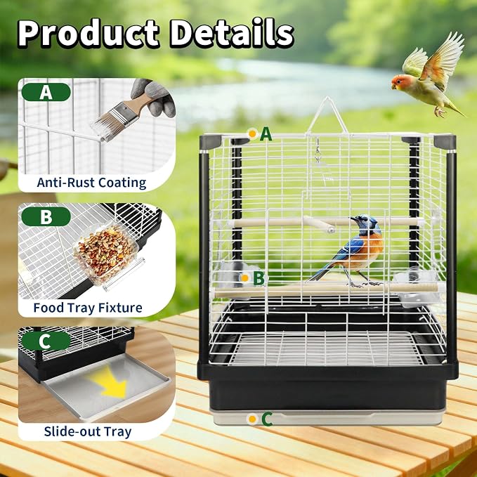 17.5 Inch Small Bird Cage & Travel Carrier – Portable Parrot Cage for Home, Outing, Pet Clinic or Temporary Placement, Suitable for Small Medium Birds Like Parakeets Conures Lovebirds Cockatiels - Image 3