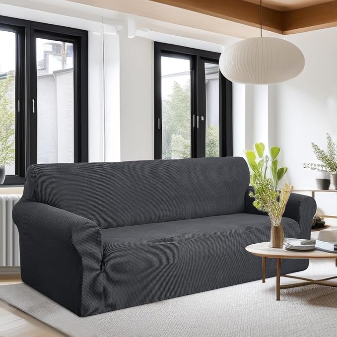 U-NICE HOME Oversized Stretch Couch Cover Slipcover, Dark Grey | 3 Cushion Sofa, 1-Piece Sofa cover, Washable, Pet friendly, Furniture protector, Polyester Spandex Jacquard fabric - Image 2