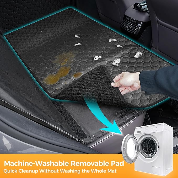 Mancro Hard Bottom Car Seat Cover for Dogs, Durable Back Seat Extender with Washable Pad, Waterproof Scratch-Resistant Car Hammock Seat Protector for Dogs, Supports 400 lbs, Fits Cars, SUVs & Trucks