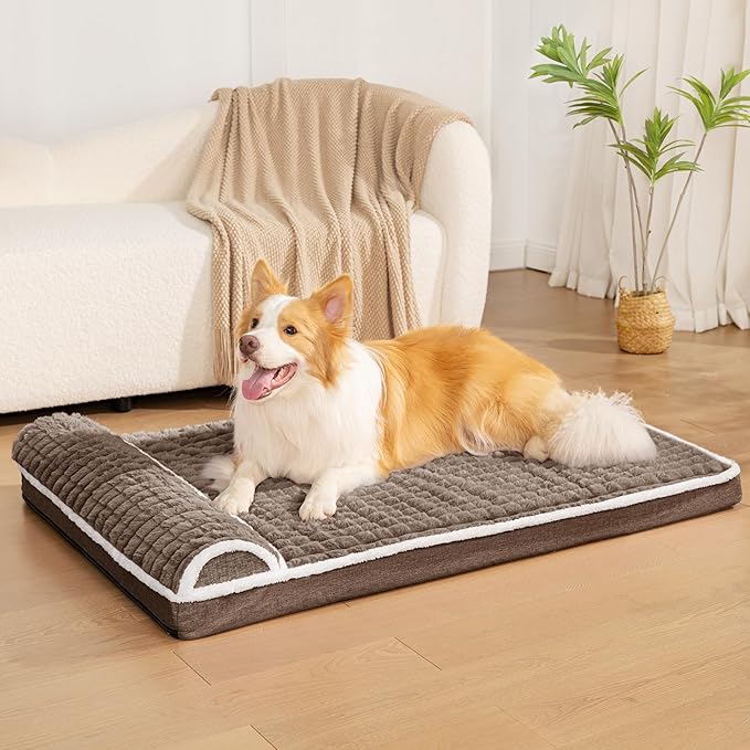 Orthopedic Large Dog Bed Pillow Pet Sofa Bed 36''X24'' Taupe | Egg-Crate Foam Pet Couch Large Sized Dog, Waterproof Removable Washable Cover,Furry Puppy Crate Mat With Nonskid Bottom - Image 2