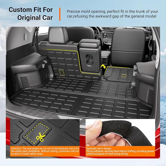 powoq Cargo Mat Compatible with 2014-2020 Nissan Rogue SV S SL Trunk Mat Back Seat Protector Cargo Liner TPE Replacement for 2014-2020 Nissan Rogue Accessories (Trunk Mat+Backrest Mats) - Image 2