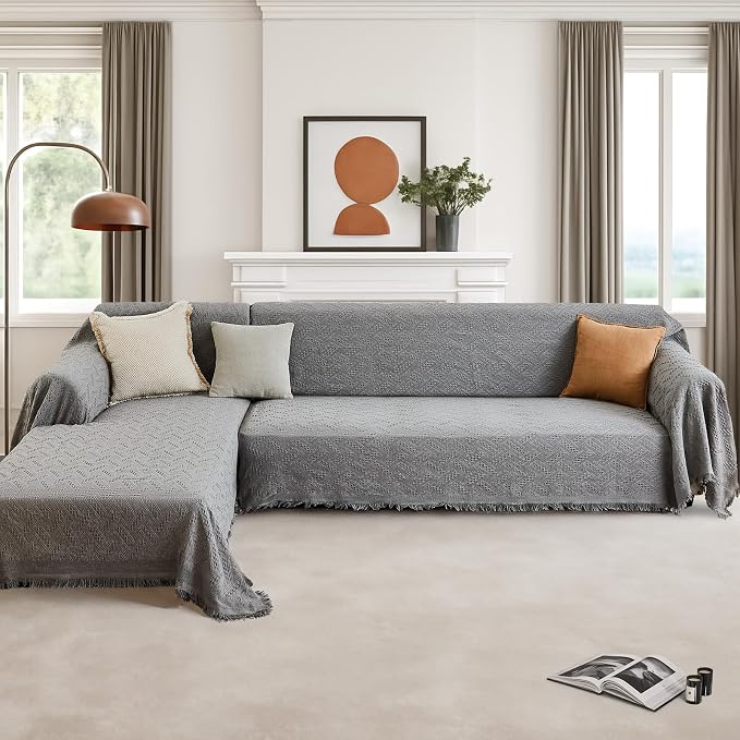 HOMERILLA Sectional Couch Covers for Sectional Sofa L Shaped Sofa Cover Blanket 2 Pieces L Shape Furniture Protector for Pets Dogs (Light Grey, XX-Large) | Washable Fabric, Anti-Pet Hair, Stain & Wear Resistant, Multiuse Sofa Blanket Protector, Pet Fri... - Image 9