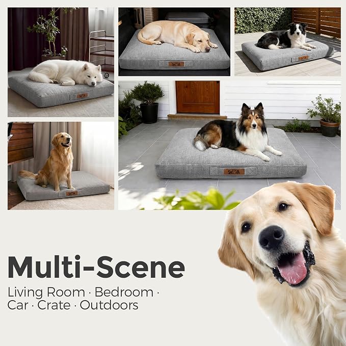 Sytopia Outdoor Dog Bed, 36" XL Orthopedic Dog Bed for Extra Large Dogs (55 lbs), Durable Waterproof Pet Bed, Heavy Duty Dog Crate Pad, Washable Removable Cover, Anti-Slip Bottom, Light Gray - Image 6