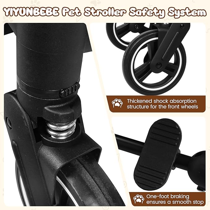 Foldable Double Pet Stroller for 2 Small Medium Cats Dogs, Lightweight Single and Double Integrated Pet Stroller with Detachable Carriers